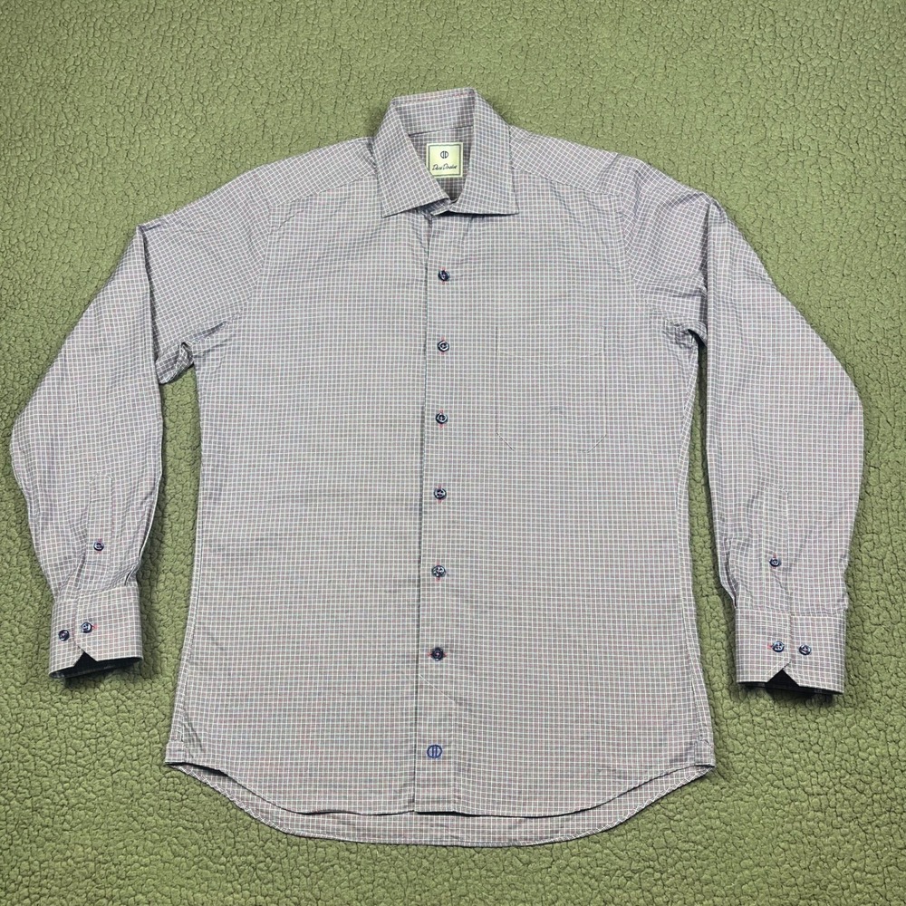 David Donahue Mens Blue Red Micro Check Cotton Button Down Shirt Size M